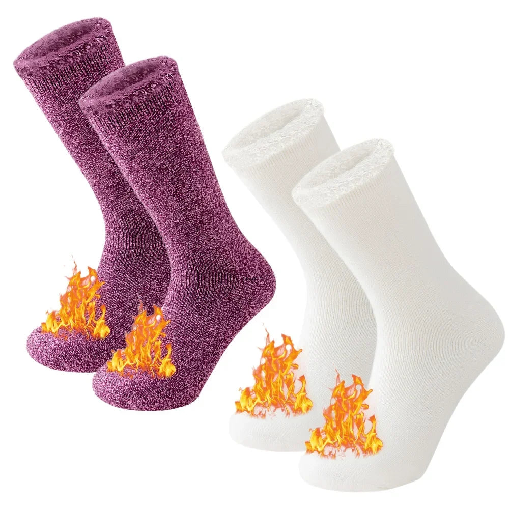 2 paires Pack hiver chaussettes thermiques pour hommes femmes temps froid chaussettes isolées en plein air randonnée ski chaud neige épais chaussettes chauffantes