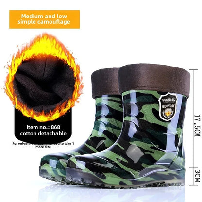 Bottes de pluie de Camouflage à Tube haut pour hommes, résistantes à l'usure, imperméables, fond de Tendon de vache, doublure polaire chaude, chaussures de Style populaire