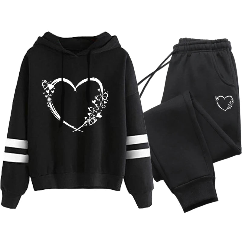 Ensemble deux pièces ample et confortable pour femmes, survêtement à rayures, costume de sport pour femmes, sweat à capuche décontracté, ensembles de Jogging quotidiens, 2025