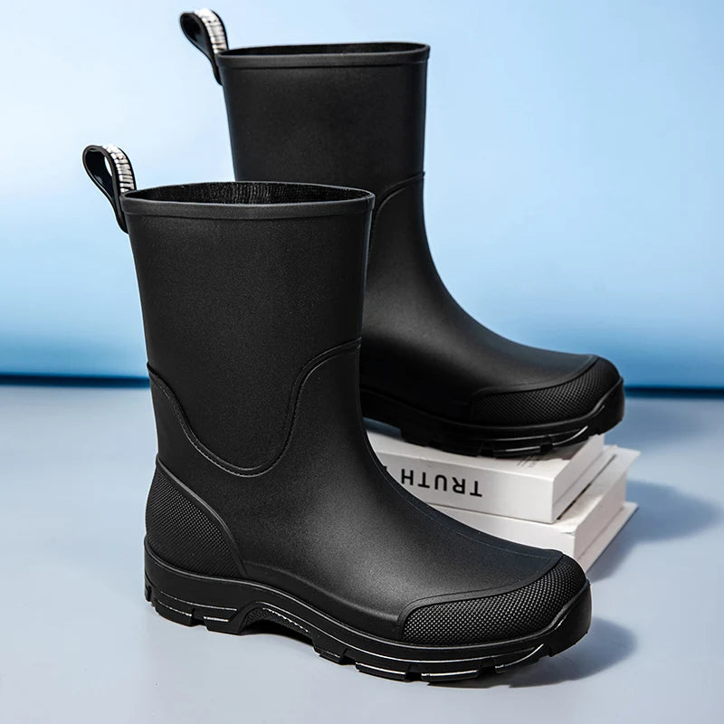 Bottes de pluie pour femmes. À la mode pour les vêtements d'extérieur. Étanche. Mi-mollet. Grands tailles disponibles. Antidérapant. Semelle épaisse. Suita