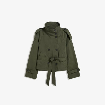 Mode ceinture courte Trench manteau femmes col montant Double boutonnage poche à manches longues manteaux 2025 automne dame trajet Chic vêtements d'extérieur