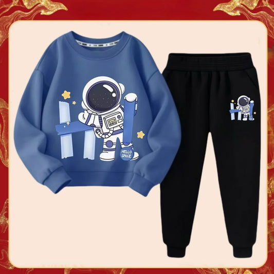 Ensemble de vêtements de printemps pour enfants, pull PVD, haut et pantalon, lettre imprimée, astronome imbibé, survêtements pour garçons et filles, 2 pièces
