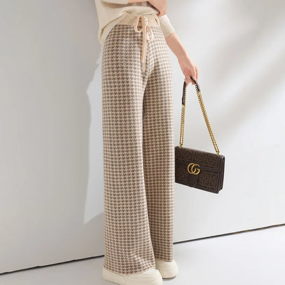 Pantalons en laine pour femmes, pantalons de sol amples en cachemire taille haute tricotés à la mode, pantalons à jambes larges pour femmes, nouvelle collection 2024