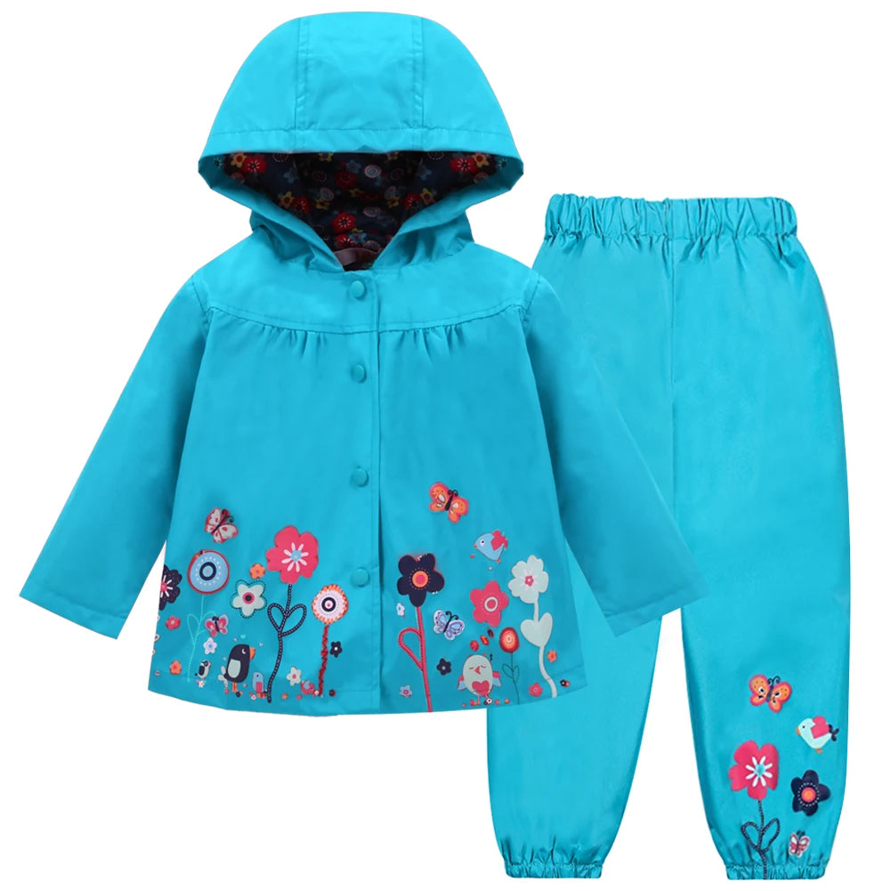 Ensemble de vêtements pour enfants, 2 pièces, manteau imperméable à manches longues + pantalon, imprimé floral, pour bébés filles et garçons, automne et printemps