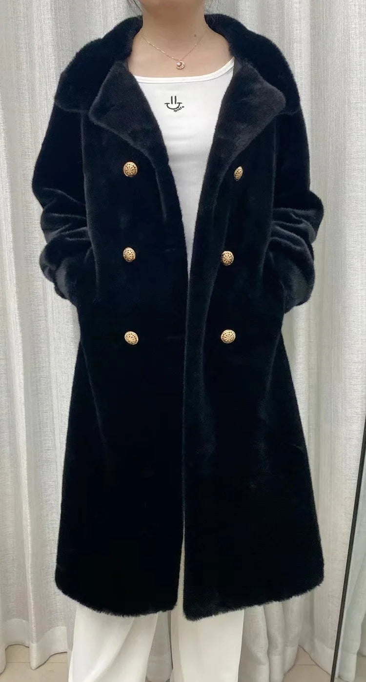 Manteau long en fausse fourrure pour femme, veste ample à double boutonnage, manteau atmosphérique haut de gamme, automne et hiver, nouveau, 24