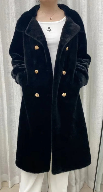 Manteau long en fausse fourrure pour femme, veste ample à double boutonnage, manteau atmosphérique haut de gamme, automne et hiver, nouveau, 24