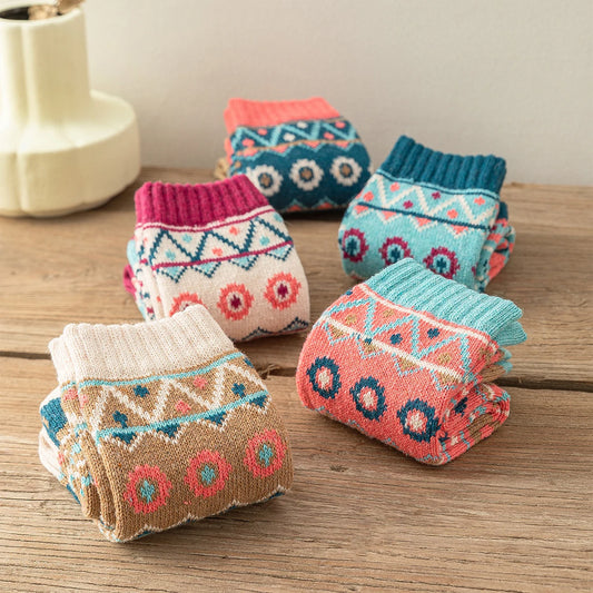 5 paires de chaussettes chaudes épaisses pour hommes et femmes, Style rétro, motif ondulé à pois, modèles de Couple, taille libre, nouvelle collection hiver