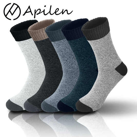 APILEN 5 paires hiver hommes chaussettes affaires nouveau classique thermique chaud épaissi rétro neige chaussettes décontractées