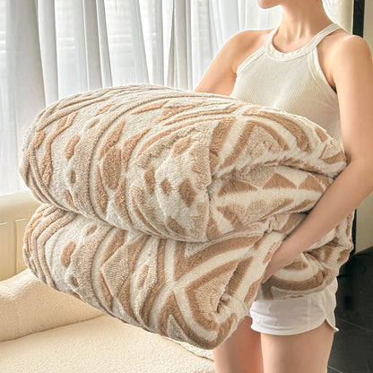 Couverture polaire Jacquard à motif géométrique bohème, épaisse et chaude, en laine artificielle, pour canapé, à carreaux en peluche, automne et hiver