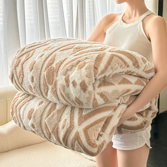 Couverture polaire Jacquard à motif géométrique bohème, épaisse et chaude, en laine artificielle, pour canapé, à carreaux en peluche, automne et hiver