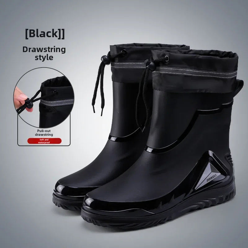 Chaussures de pluie imperméables pour hommes, chaussures de travail d'extérieur antidérapantes, doublées de polaire, bottes de pluie chaudes en coton, chaussures de cuisine pour hommes