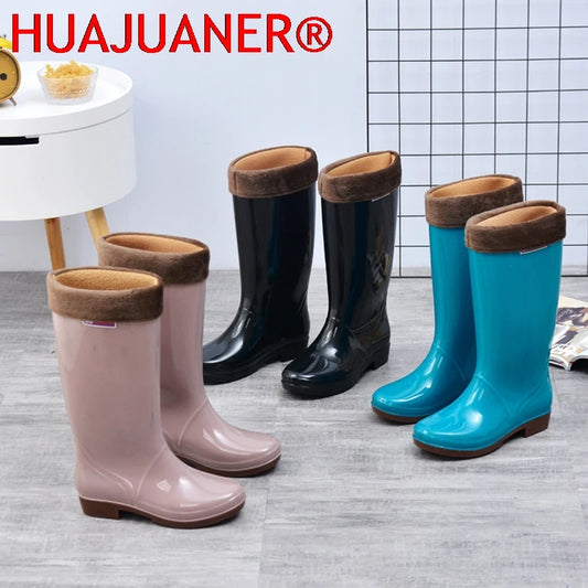 Chaussures De pluie décontractées en PVC avec velours pour femmes, bottes hautes imperméables et antidérapantes, nouvelle mode tendance pour les raisons Botas De Mujer
