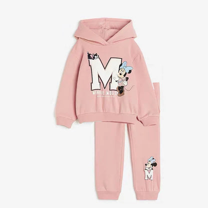 Minnie et Mickey imprimé complet hauts à capuche couleur unie Leggings deux pièces nouveaux enfants dessin animé sweat + pantalon bébé vêtements ensemble