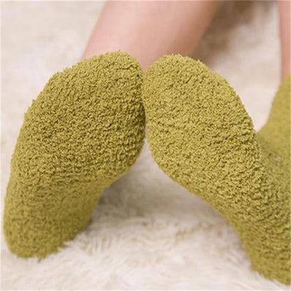 Chaussettes de lit pour femmes, couleur Pure, moelleuses, chaudes, cadeau de noël d'hiver, sol doux, couleur bonbon, chaussettes en velours polaire corail, livraison directe