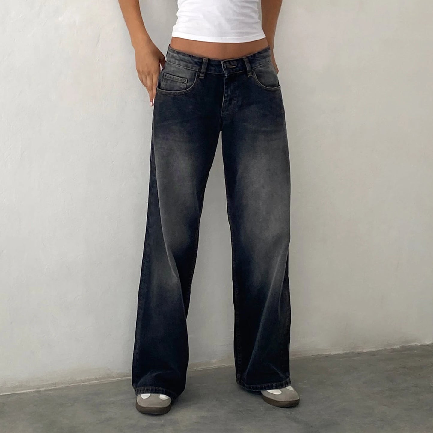 Jean Baggy taille basse Y2k pour femmes, coupe ample, jean droit à jambes larges, tendance, pantalon Long en Denim extensible pour Streetwear quotidien