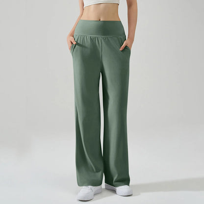 Pantalon de Yoga taille haute Baggy élastique pour femmes, pantalon de sport d'été, Micro évasé, Leggings de danse amples, pantalon de survêtement solide