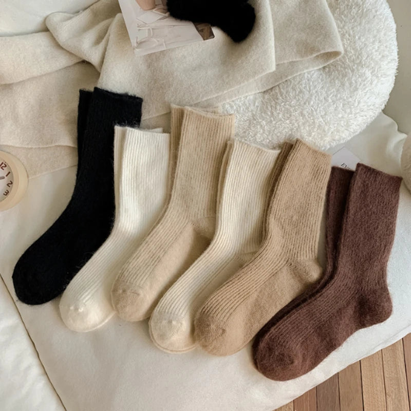 Femmes laine chaussettes chaud hiver épais cachemire flou décontracté couleur unie confortable maison chaussette doux longue thermique de haute qualité