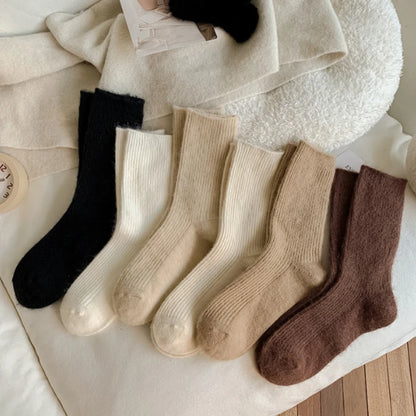 Femmes laine chaussettes chaud hiver épais cachemire flou décontracté couleur unie confortable maison chaussette doux longue thermique de haute qualité