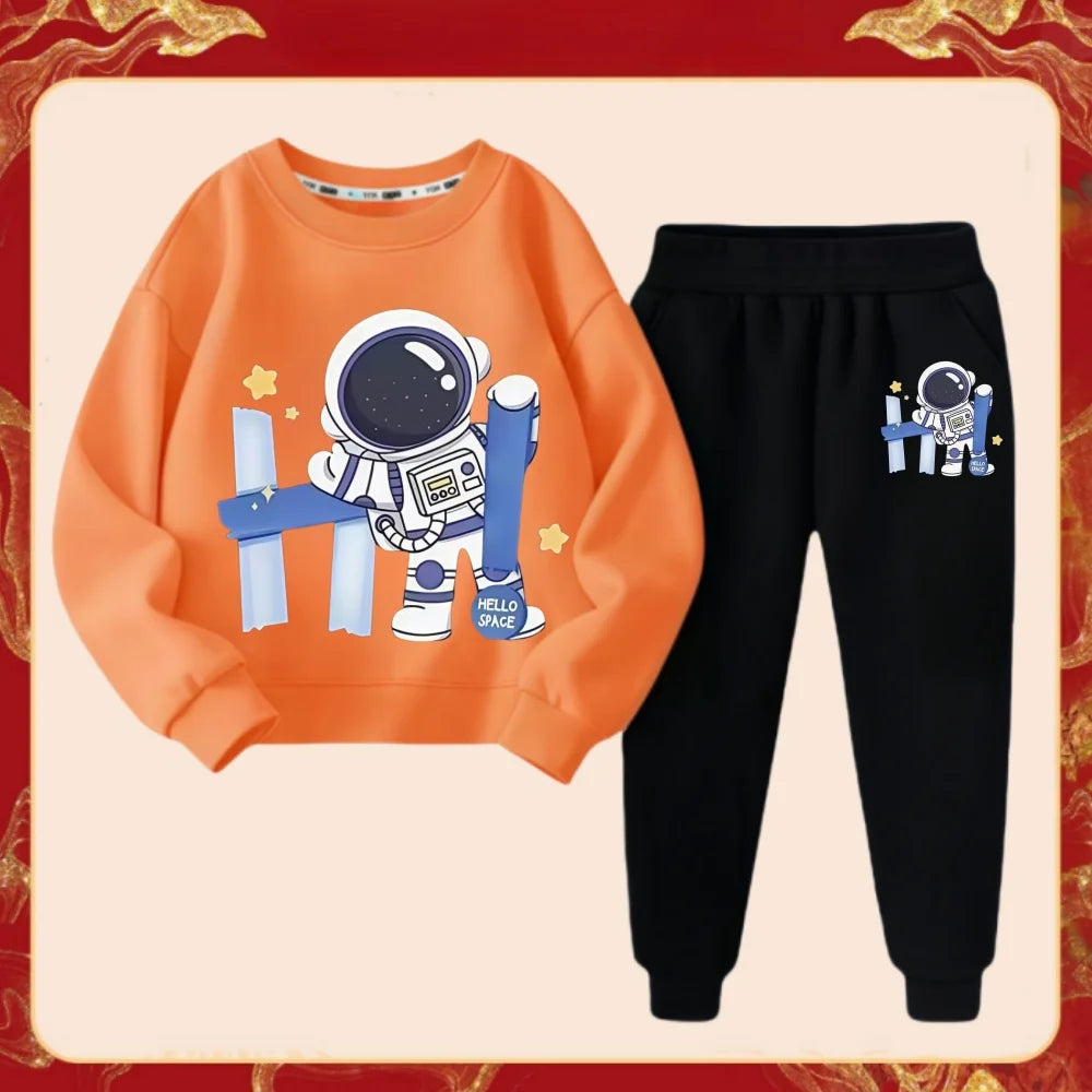 Ensemble de vêtements de printemps pour enfants, pull PVD, haut et pantalon, lettre imprimée, astronome imbibé, survêtements pour garçons et filles, 2 pièces