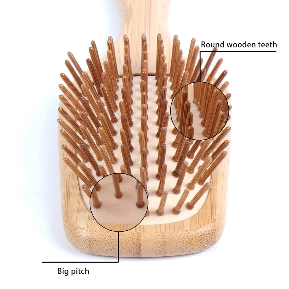 Bamboo Hair Brush with Paddle - Wood Bristles for Detangling and Gently Massaging Scalp, Reduces Frizz and Static