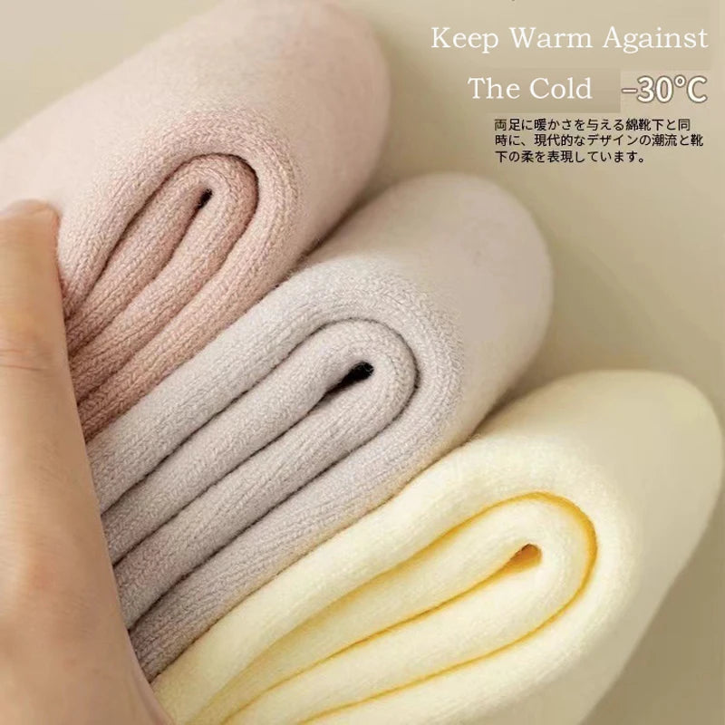 3 paires de chaussettes en laine pour femmes, bottes de neige chaudes et épaisses, couleur Markron, peluche, poilues, douces, Tube moyen, chaussettes de sommeil au sol, blanches, hiver