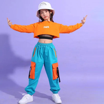 Hip Hop filles haut court contraste Cargo pantalon enfant Jazz Joggers Streetwear sweat enfants rue danse pom-pom girl vêtements ensembles