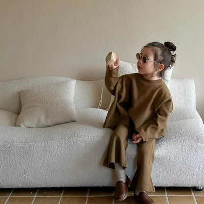 Ensemble pour enfants, couleur unie, ample, col rond, Cape, haut et pantalon évasé, ensemble 2 pièces, à la mode, nouvelle collection automne 2023