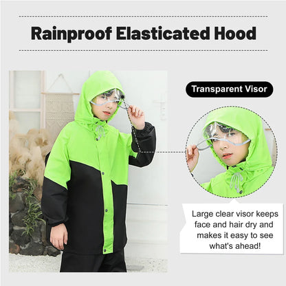 LOlanta Costume imperméable pour enfants, ensemble veste et pantalon imperméable à capuche, costume de flaque avec fermeture éclair pour garçons et filles de 8 à 14 ans