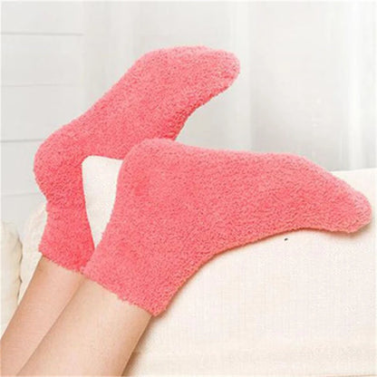 Chaussettes de lit pour femmes, couleur Pure, moelleuses, chaudes, cadeau de noël d'hiver, sol doux, couleur bonbon, chaussettes en velours polaire corail, livraison directe