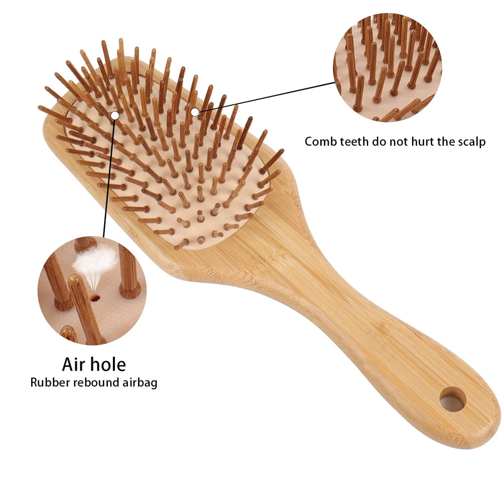 Bamboo Hair Brush with Paddle - Wood Bristles for Detangling and Gently Massaging Scalp, Reduces Frizz and Static