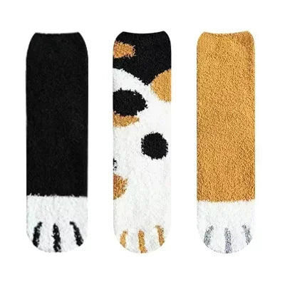 3 paires femmes chat patte rayure 3d chaussettes Kawaii amusant épais filles dessin animé animaux doigts chaussette bonneterie orteil zèbre/tigre/chat pied Sox