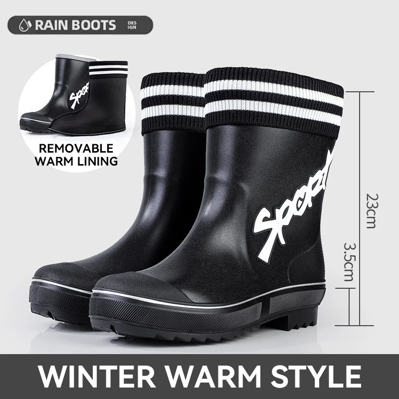 Bottes de pluie pour hommes, Camping, pêche, chantier de Construction, bottes de travail, antidérapantes, imperméables, chaussures d'hiver en caoutchouc chaudes pour l'extérieur