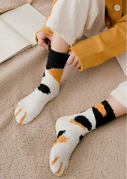 3 paires femmes chat patte rayure 3d chaussettes Kawaii amusant épais filles dessin animé animaux doigts chaussette bonneterie orteil zèbre/tigre/chat pied Sox