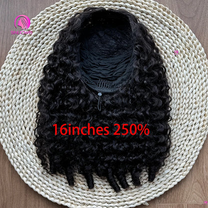 Demi-perruque birmane bouclée sans colle, cheveux naturels, avec cordon de serrage, Clip sans couture, densité 250, pour débutants, pour femmes