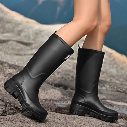 Bottes de Pluie à la Mode pour Femmes, Semelles Optiques, Polyvalentes, Version Coréenne, Non-ALD, Résistantes à l'Usure, Décontractées, Chaussures d'Extérieur en Caoutchouc pour Adultes