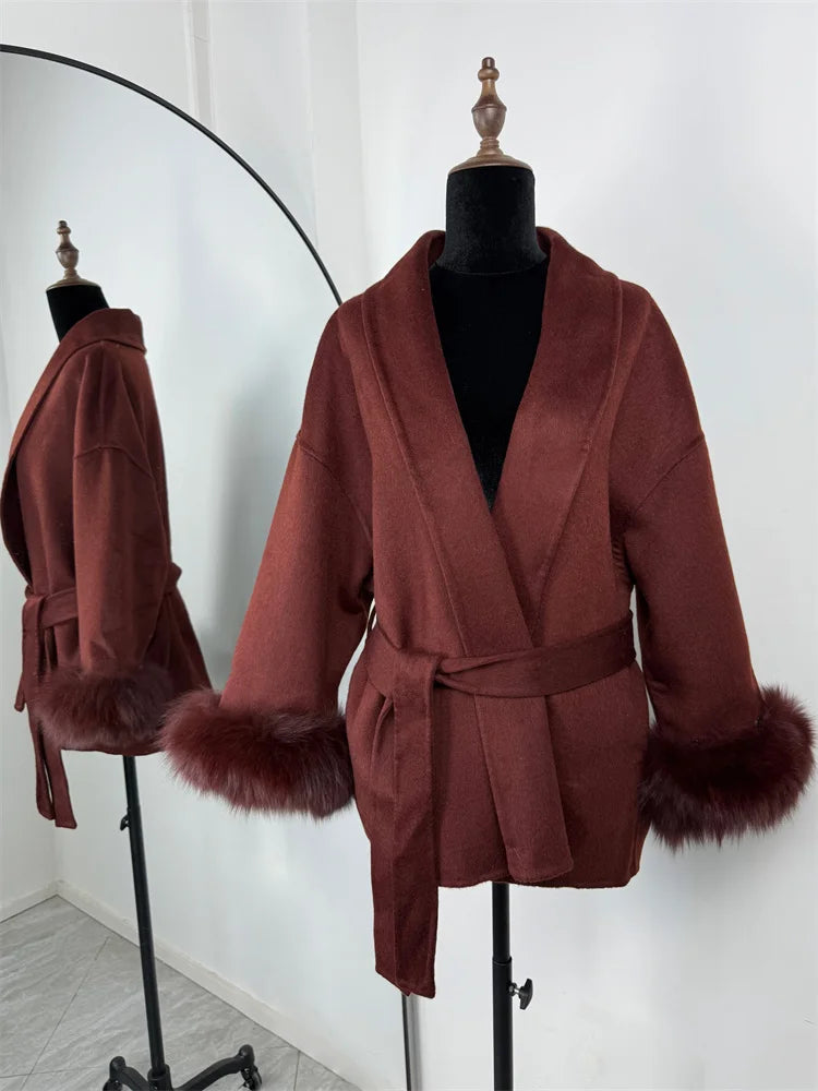 Tossy Fox fourrure laine pardessus femmes manteau court bureau dame élégant Double face laine manteau 2025 nouveau Cardigan vestes laine ample