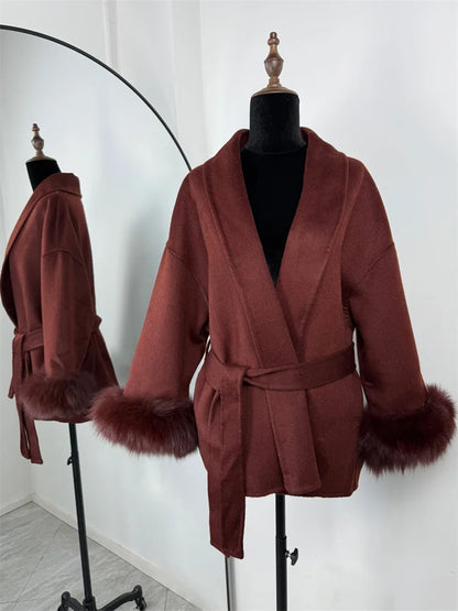 Tossy Fox fourrure laine pardessus femmes manteau court bureau dame élégant Double face laine manteau 2025 nouveau Cardigan vestes laine ample