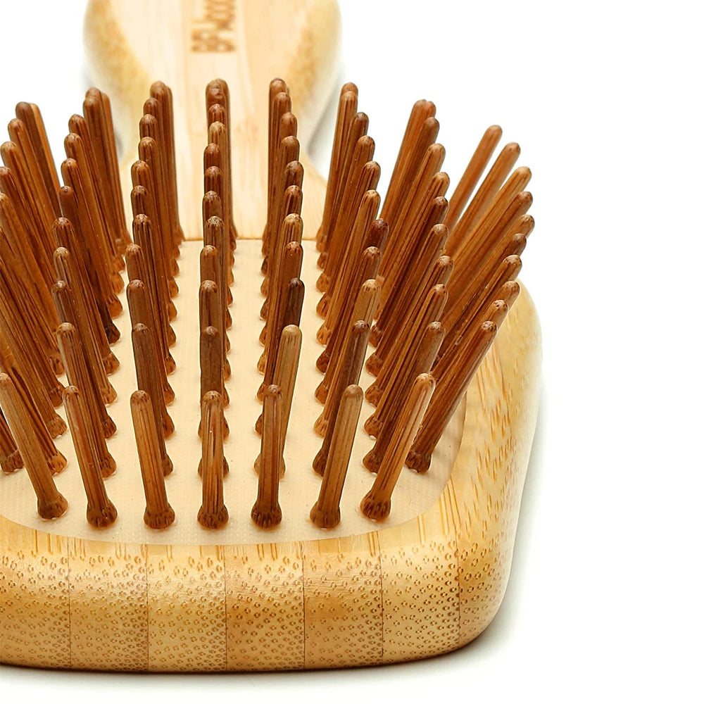 Bamboo Hair Brush with Paddle - Wood Bristles for Detangling and Gently Massaging Scalp, Reduces Frizz and Static