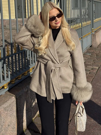 Tossy Fox fourrure laine pardessus femmes manteau court bureau dame élégant Double face laine manteau 2025 nouveau Cardigan vestes laine ample