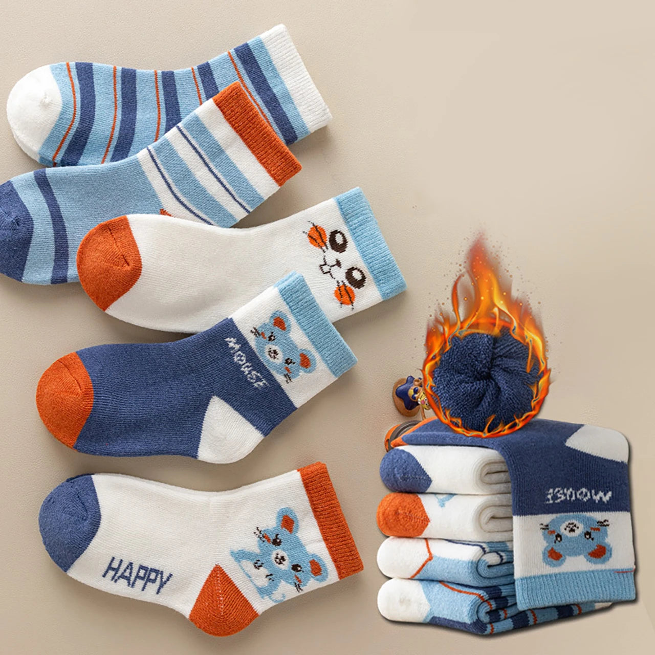 Chaussettes de sol épaisses et chaudes pour enfants, chaussettes à Tube moyen en peluche, chaussettes longues d'hiver pour garçons, chaussures thermiques pour enfants, chaussettes mignonnes de dessin animé pour bébé