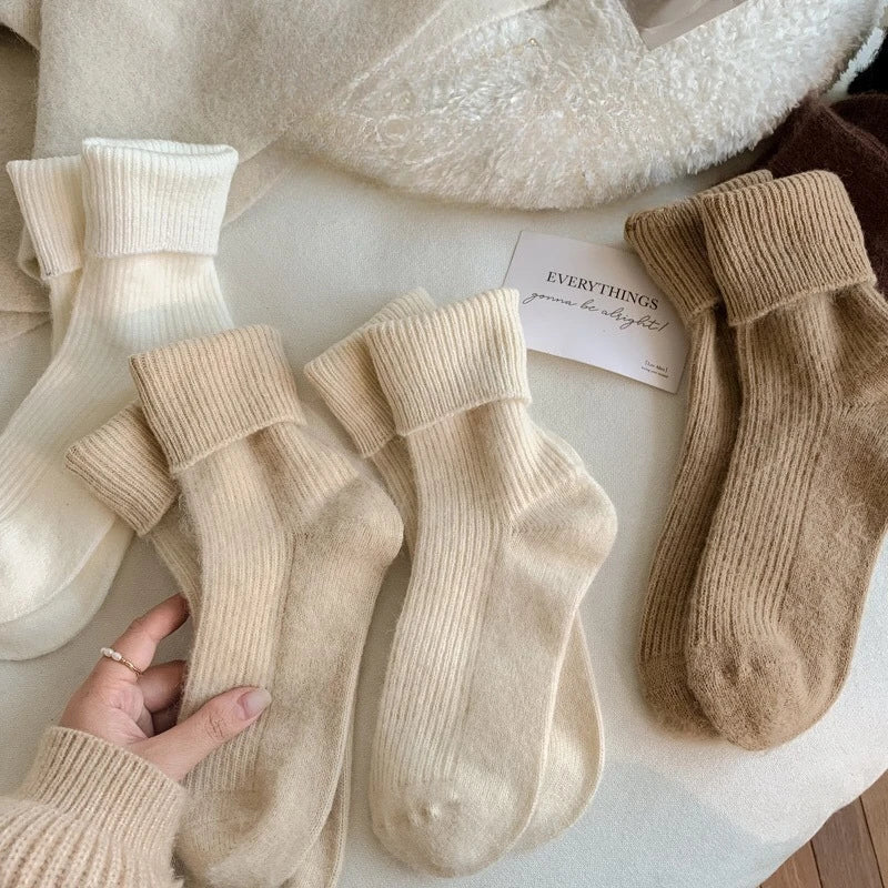 Femmes laine chaussettes chaud hiver épais cachemire flou décontracté couleur unie confortable maison chaussette doux longue thermique de haute qualité