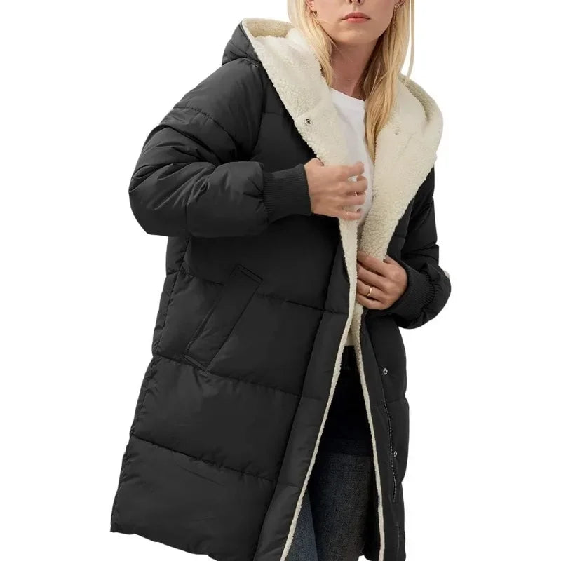 Manteaux chauds d'hiver pour femmes, doublure polaire Sherpa, longue veste bouffante à capuche