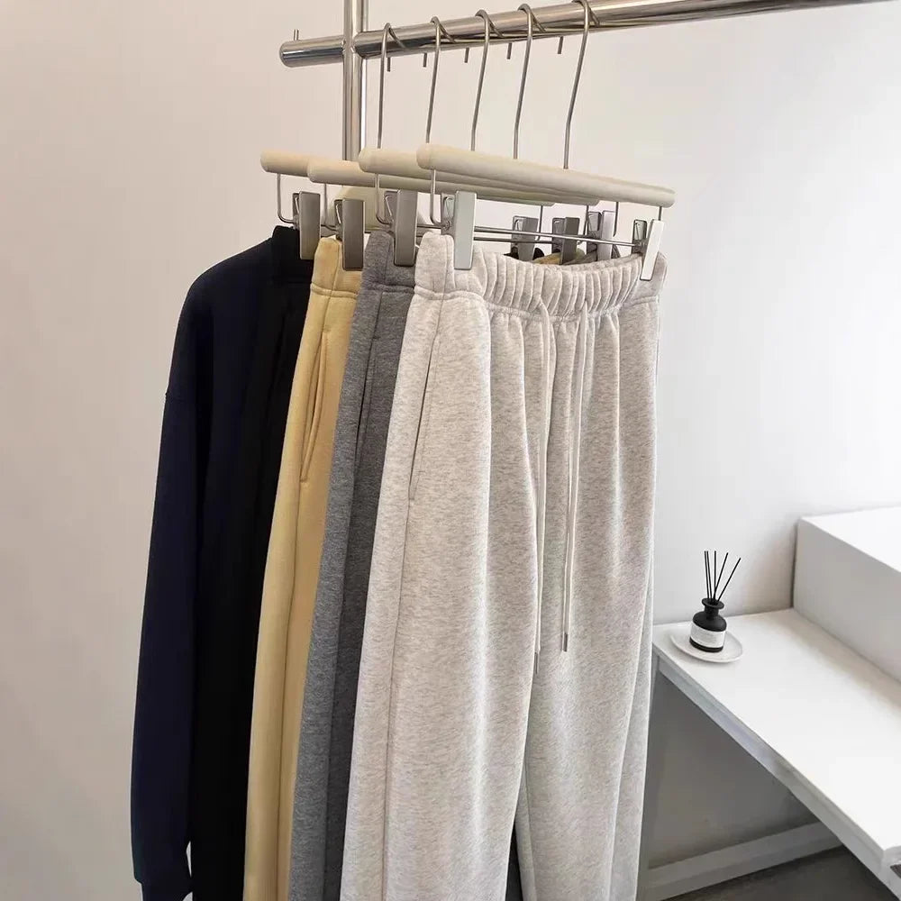 Taille haute épaissi agneau velours cordon pantalons de survêtement femmes ample sport décontracté chaud pantalons longs trajet Style coton