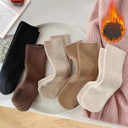 5 paires hiver chaud solide femmes chaussettes épaissir chaussettes thermiques peau noire sans couture neige chaussette unisexe chaussettes