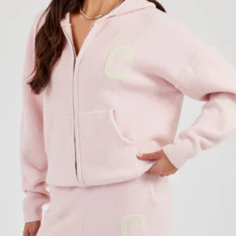 Ensemble Cardigan et pantalon en tricot pour femmes, décontracté, capuche, fermeture éclair, manches longues, manteau ample, pantalon droit, mode dame, costume 2 pièces, automne 2025