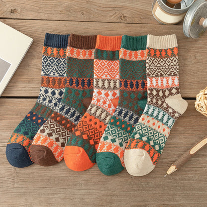 5 paires de chaussettes chaudes épaisses pour hommes et femmes, Style rétro, motif ondulé à pois, modèles de Couple, taille libre, nouvelle collection hiver