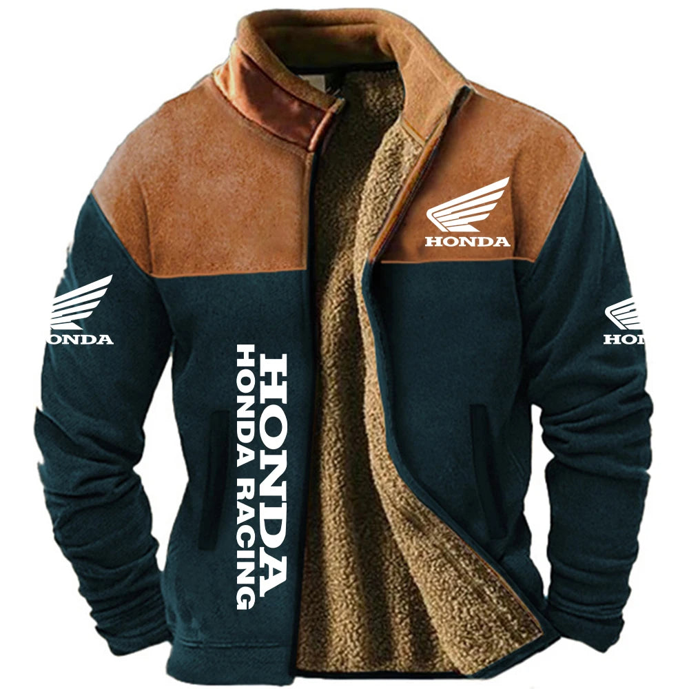 Style rétro ethnique Honda : veste d'hiver en laine pour hommes – Vêtements d'équitation chauds coupe-vent pour les amateurs de motos en plein air