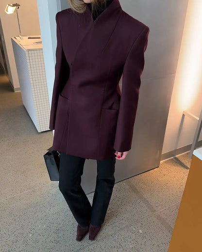 Manteau élégant à col en v pour femme, ample, poches solides, manches longues, manteaux simples, mode automne hiver 2025
