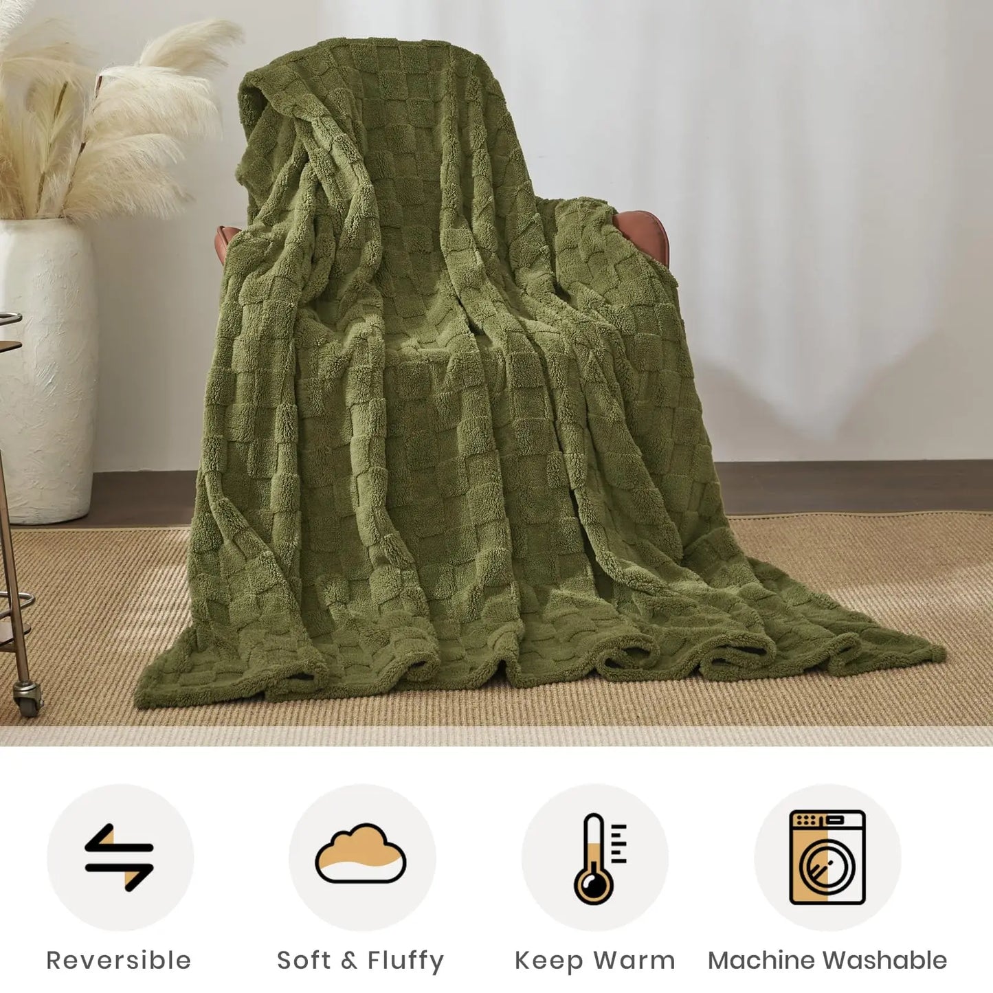 Good Nite Flush avec motif à carreaux, couverture de jour chaude et confortable, couverture de canapé pour intérieur et extérieur, hiver et automne