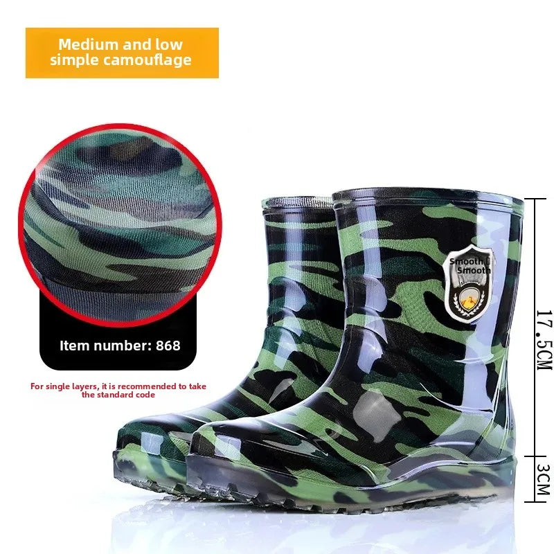 Bottes de pluie de Camouflage à Tube haut pour hommes, résistantes à l'usure, imperméables, fond de Tendon de vache, doublure polaire chaude, chaussures de Style populaire